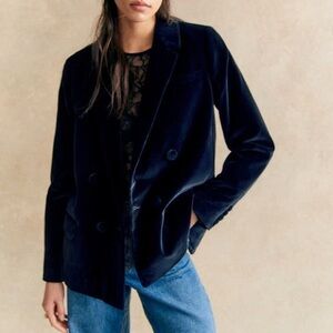 Sezane Christie Navy Velvet Blazer